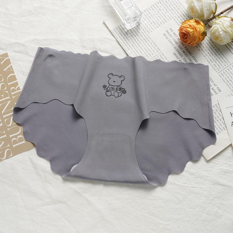 Cute Cartoon Print Breathable Bottom Crotch Briefs Women Ice Silk Mid-Waist Underwear Panties Comfortable Girl Underwear