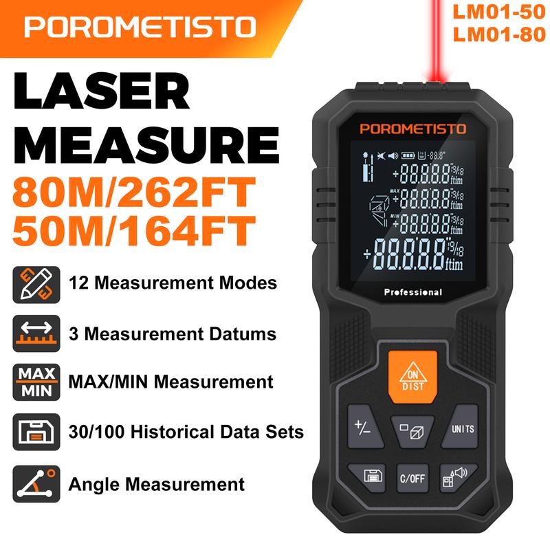 50/80M Laser Rangefinder Laser Distance Meter Range Finder Measurable Angle Laser Measure Electronic Ruler Measurement Tool LM01