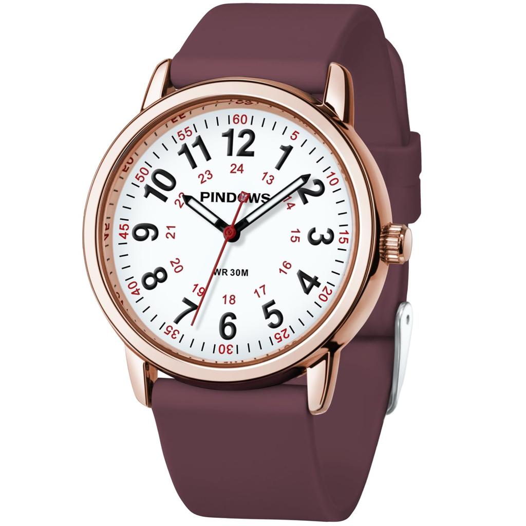 PINDOWS Unisex Analog Quartz Watch for 30m Water Military Time Luminous Dial for Easy Visibility Women's Watch, Students, Resistant, Display,
