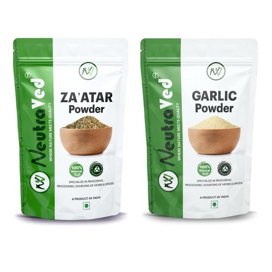 NeutraVed Zaatar, Garlic Powder 100% Pure Spice Combo | Ready to use (100g x 2) = 200g