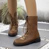 New Round Head Martin Boots Women's Low Heel Thick Heel Front Strap Comfortable Breathable Strap Fashion Boots Women's Shoes