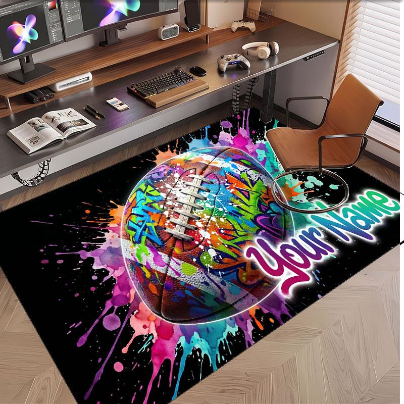 American Football Theme Soft Crystal Velvet Rug Custom Name & Text Print Non Slip Floor Rug for Bedroom Living Room