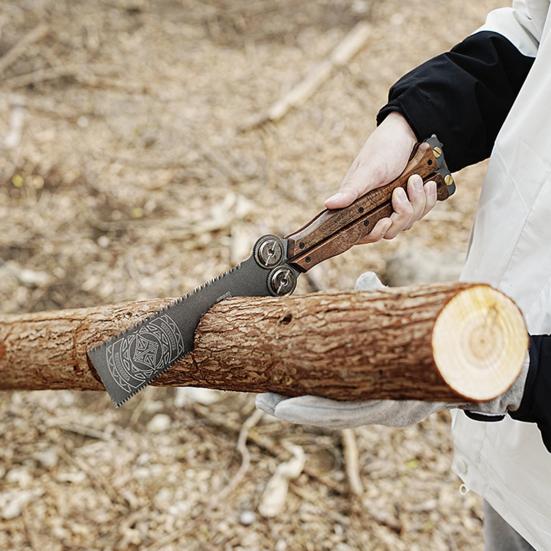 Складная ручная пила с деревянной ручкой, острое лезвие, двухсторонние зубья, компактный дизайн