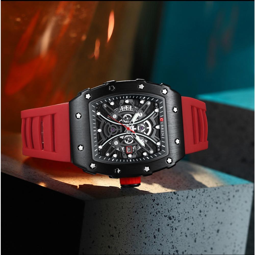 Curren 8438 Роскошные Мужские Кварцевые Наручные Часы с Силиконовым Ремешком, Водонепроницаемые, Квадратные, Спортивные, С Функцией Календаря