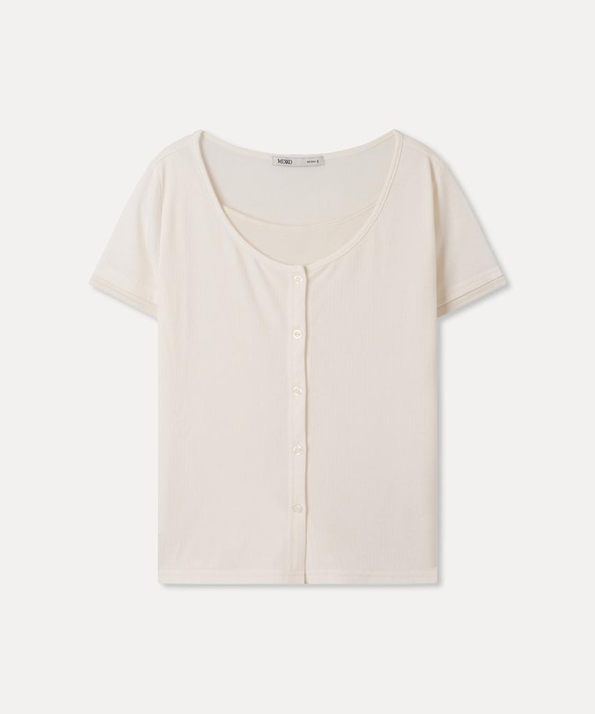 MIXXO Многослойная футболка с длинным рукавом в стиле пуговиц_Miwlwg401A Miwhwg57Qa