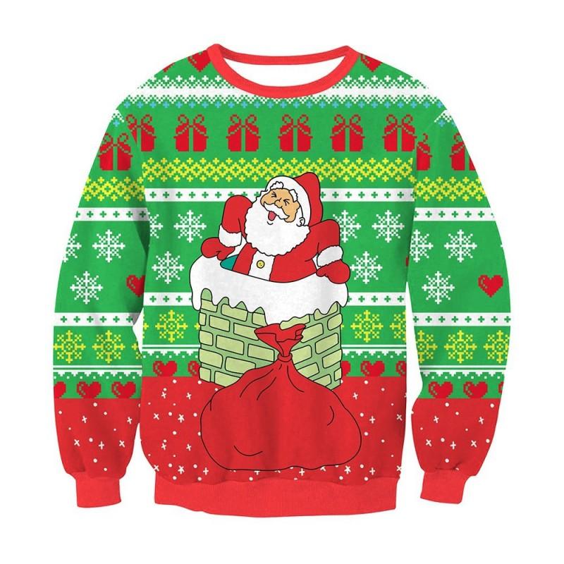 Christmas Sweatshirt Couples Santa Elk Print Long Sleeve Crew Neck Fall Casual Top