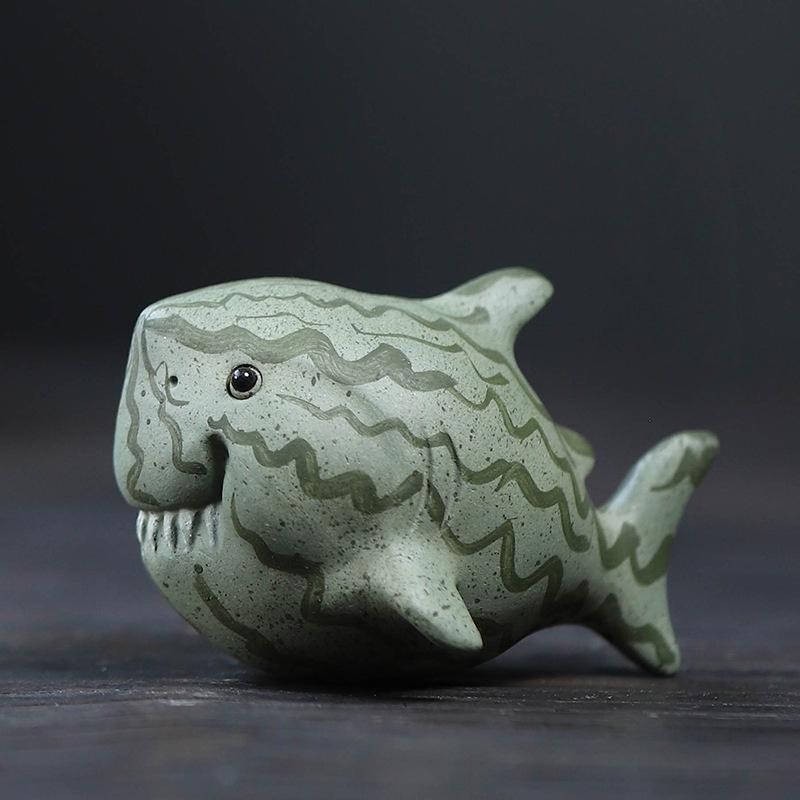 Purple Sand Shark Pet Handmade Tea Play Figurine Toys Watermelon Tea Figurine Tea Statue Ceremony Set Decoration