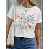 Summer Round Neck 3D Flower Print Top Fashionable Casual Short Sleeved Women's T-shirts