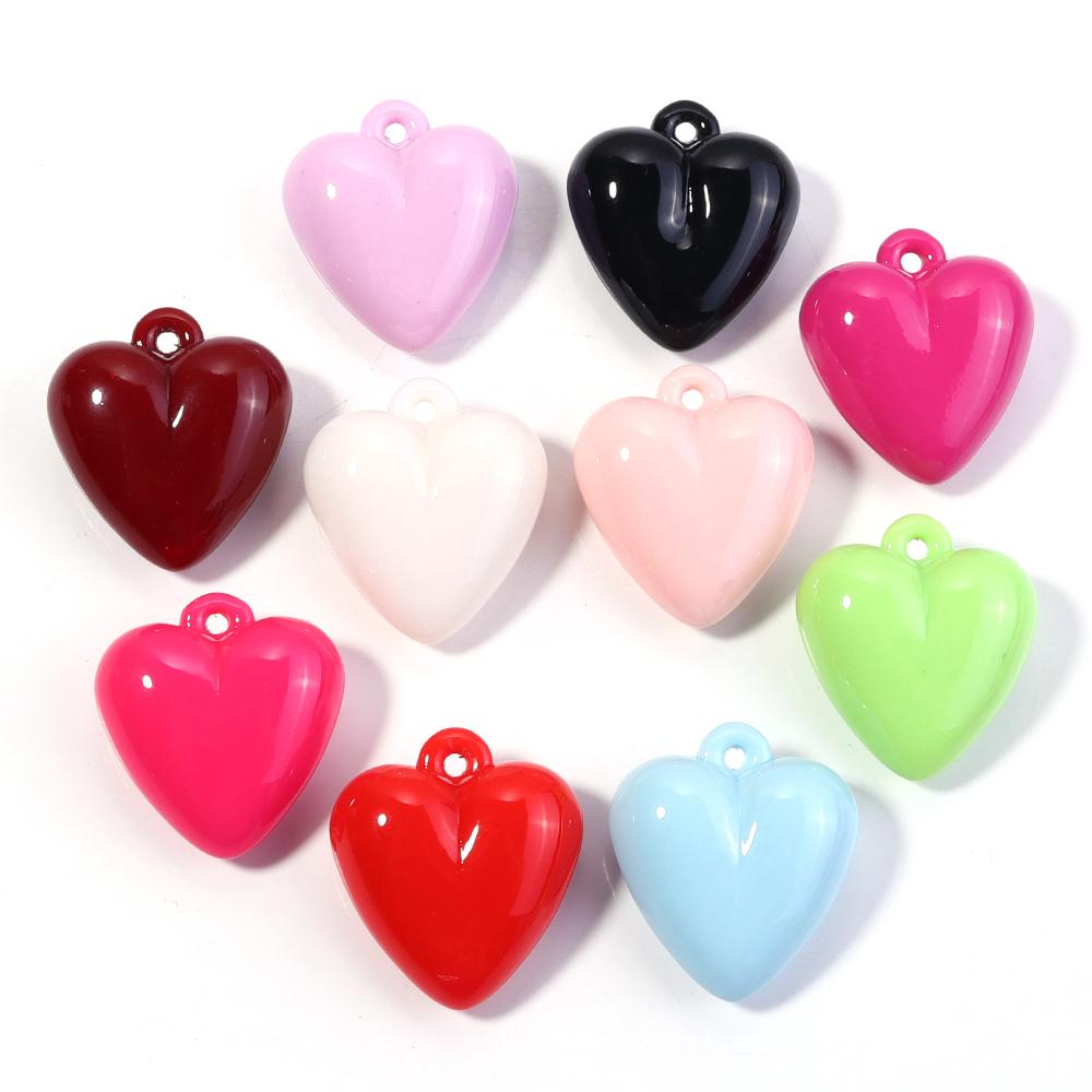 5pcs Heart Acrylic Beads 32X35mm Candy Color Baking Paint Hanging Hole Heart Loose Beads For Jewelry Making DIY Bracelet Pendant