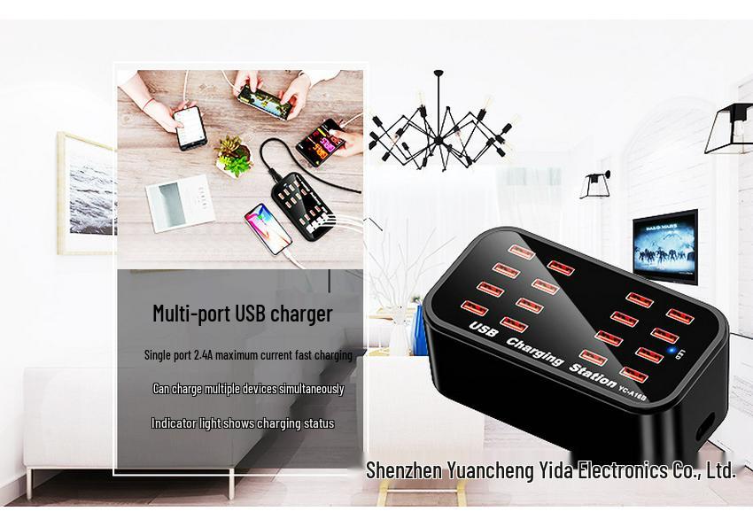 Germany 2026 YF16 100W USB Multi-Port Desktop Charger: Fast Charging Station for Mobile Devices