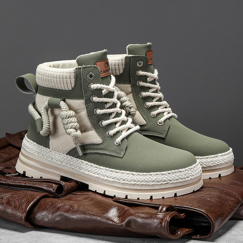 Autumn New Shoes for Men Boots Outdoor Leather Casual Platform Hiking Shoes Fashion Colors Patchwork Snow Boots