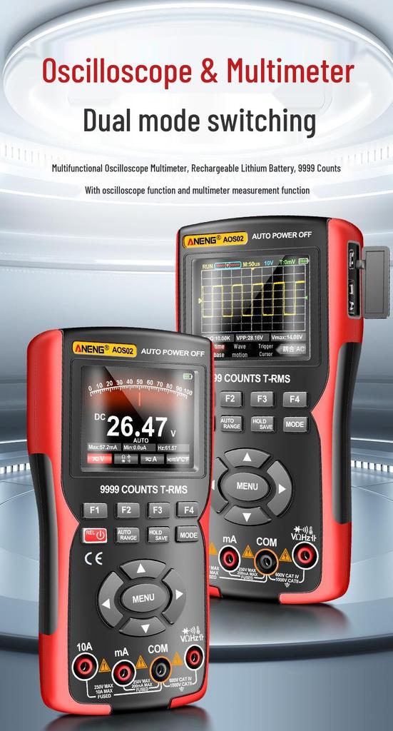 ANENG AOS02 Handheld Smart Digital Oscilloscope & Multimeter with Anti-Burn Protection and High-Precision Multifunctional Color Screen