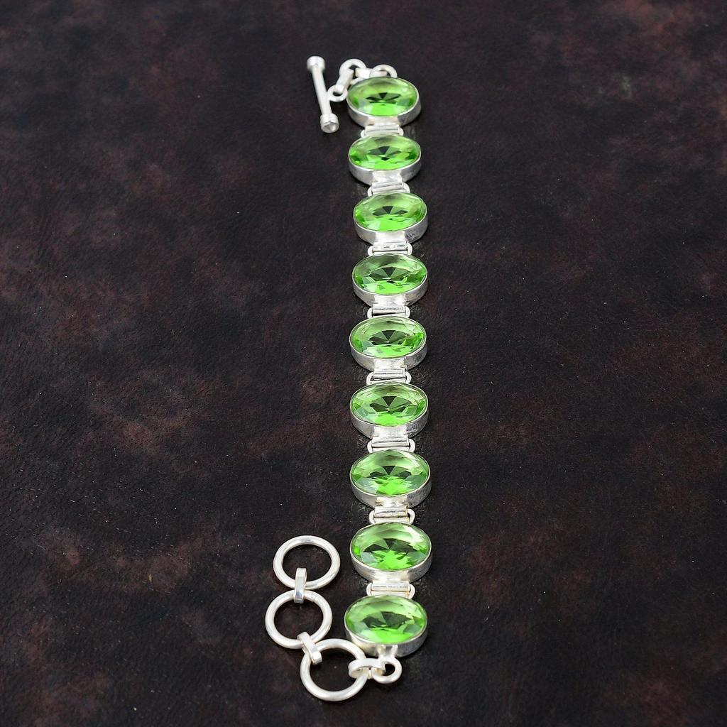 Faceted Green Amethyst Bracelet Original Gemstone Bracelet 925 Sterling Silver Bracelet Adjustable Chain Bracelet Handmade Jewelry For Gift