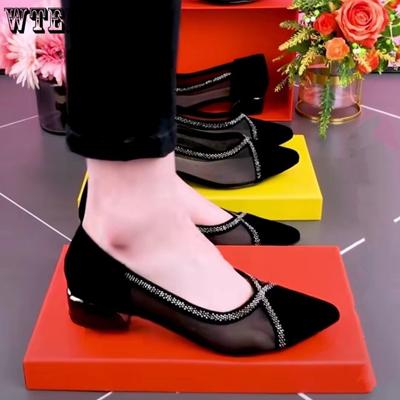 Женские сетчатые ажурные кожаные туфли, женские нескользящие дышащие туфли на низком каблуке с острым носком и мягкой подошвой