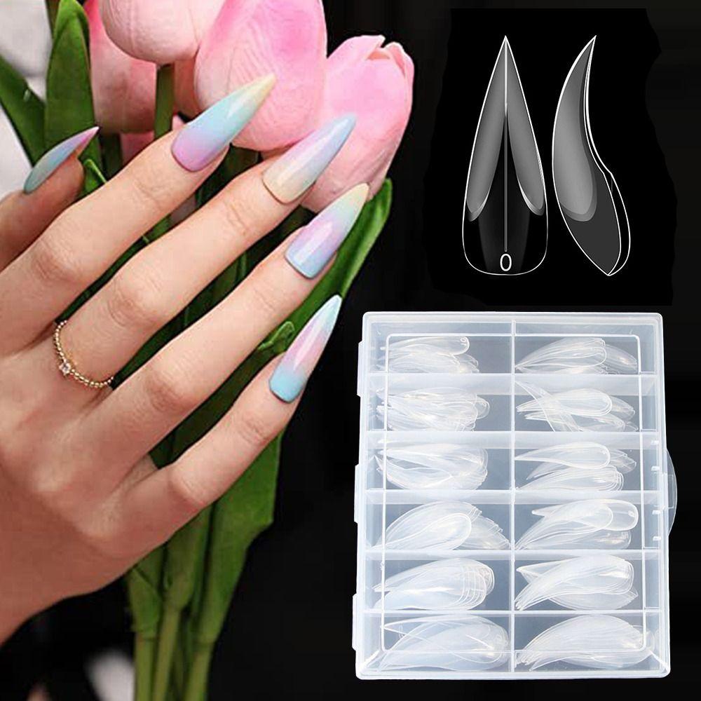 120pcs Curved Stiletto Hawk Carving Nails Transparent False Nail Tips for Poly Nail Gel Extension