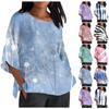 Women's Fashion Half Sleeve Round Neck Printed Loose Casual Blouse Tops Pullover