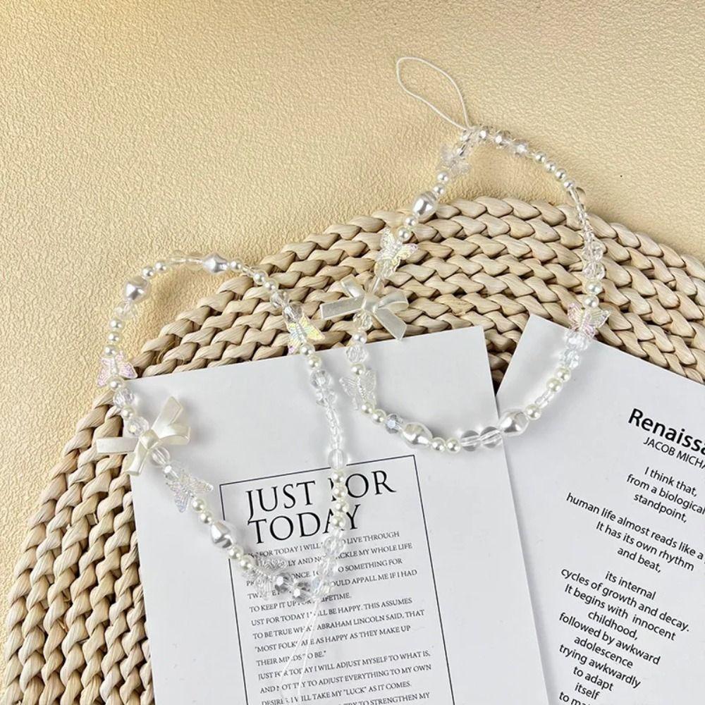 Цепочка для телефона с бантом, Жемчужные украшения для телефона, Милый шнурок для чехла телефона, Телефон