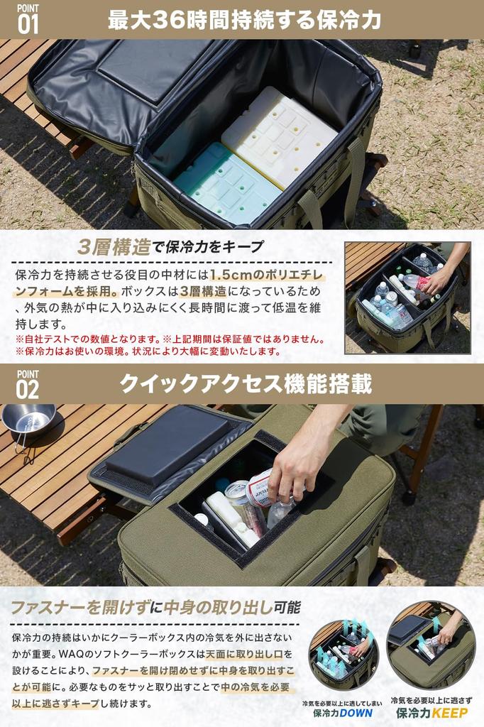 WAQ Термобокс 42л Мягкий Тип Размер S Размер M Одиночный Семейный Отдых (M) (Размер M, коричневый)