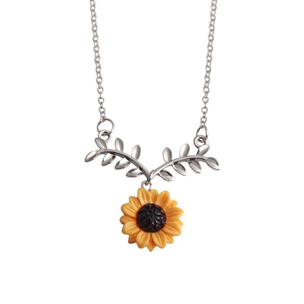 Cute Sunflower Leaf Branch Pendant Women Clavicle Necklace Jewelry Birthday Gift