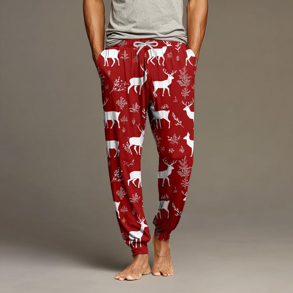 Мужские повседневные брюки с карманами на кулиске и манжетами, домашние брюки для сна