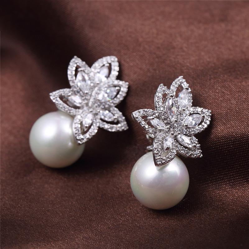ZAKOL Temperament Imitation Zircon Flower Stud Earrings Elegant Leaf Marquise Zirconia Wedding Party Zircon for Women