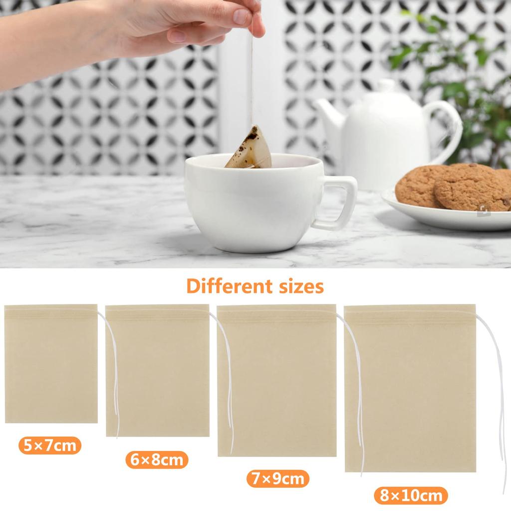 Simpeak 200 Tea Bags with String, Disposable Tea Strainer, Empty Tea Bag Filters, Unbleached, Natural, for Loose Leaf Tea & Coffee (57cm)