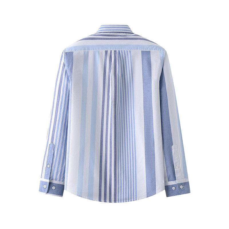 100% хлопок рубашки мужские Oxford Spun модные полосатые повседневные рубашки с длинными рукавами