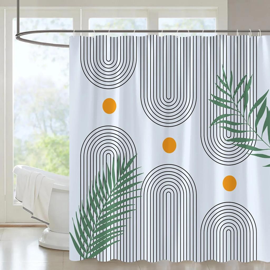 Abstract Mid Century Shower Curtain Arch Sun Moon Minimalist Geometric Curve Stripes Fabric Christmas Landscape Bth Curtain Hook
