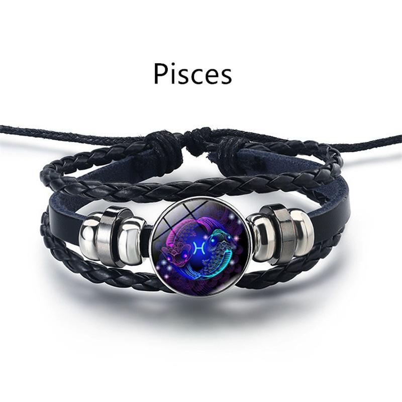 12 Constellation Luminous Weave Leather Bracelet Charm Bracelet Men Women Fashion Multilayer Zodiac Signs Bracelet Birthday Gifts MIT
