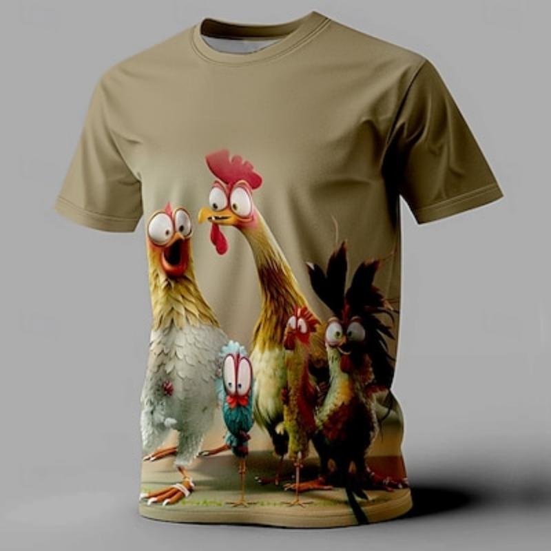 Men's Rooster Funny T-shirt Short-sleeved T-shirt 3D Printed Shirt Retro Casual Street Style Sports Outdoor Vacation Summer Clothing