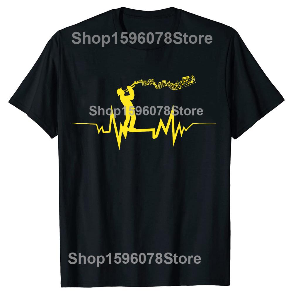Trumpeter Heartbeat Trumpet Lovers T Shirts Men Cotton Humor Streetwear Tee Shirt Short Sleeve Unisex Loose Crewneck Clothing