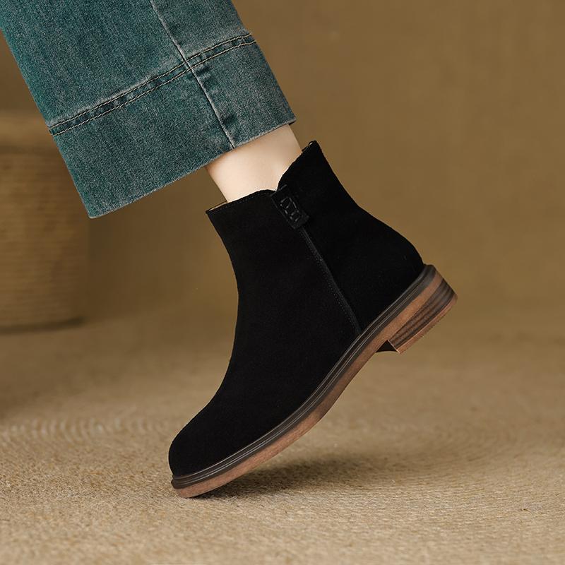 Мода 2025 Осень/Зима Женские Ботинки Натуральная Кожа Женская Обувь Круглый Носок Массивный Каблук Ботильоны Современные Ботинки Челси