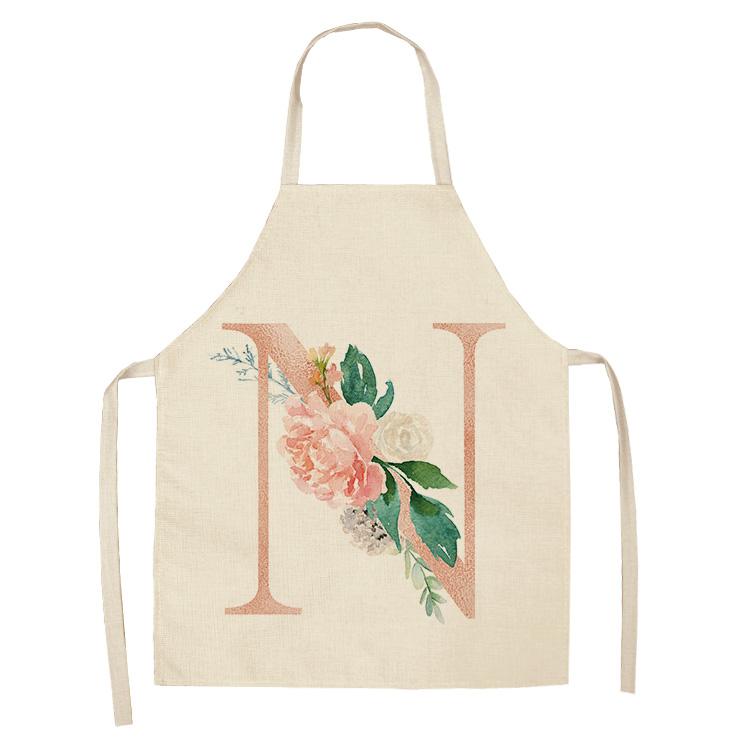 Розовый кухонный фартук с буквами и цветком, женский кухонный фартук из хлопка и льна, фартук для домашней уборки, бытовой фартук