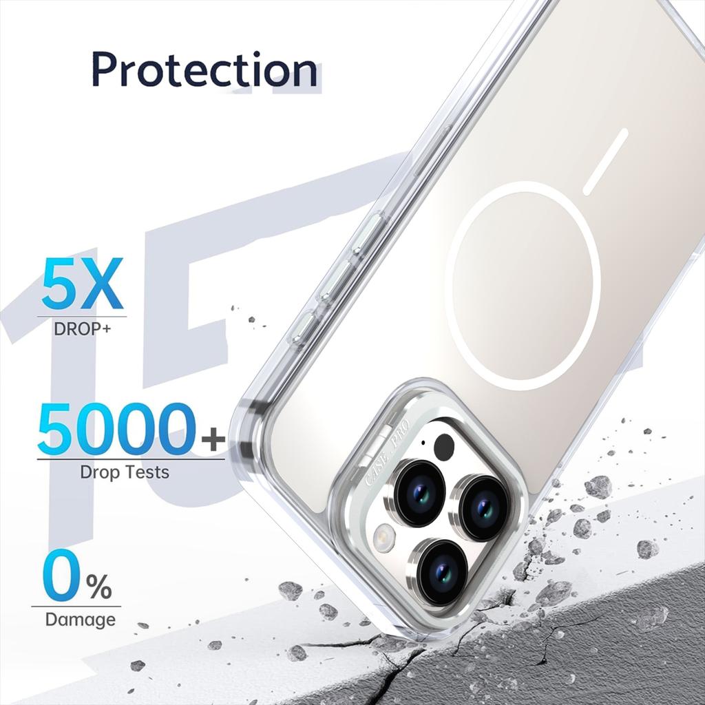 For iPhone 16 Pro Max Case Compatible with MagSafe TPU+Acrylic Phone Cover with Lens Frame Kickstand