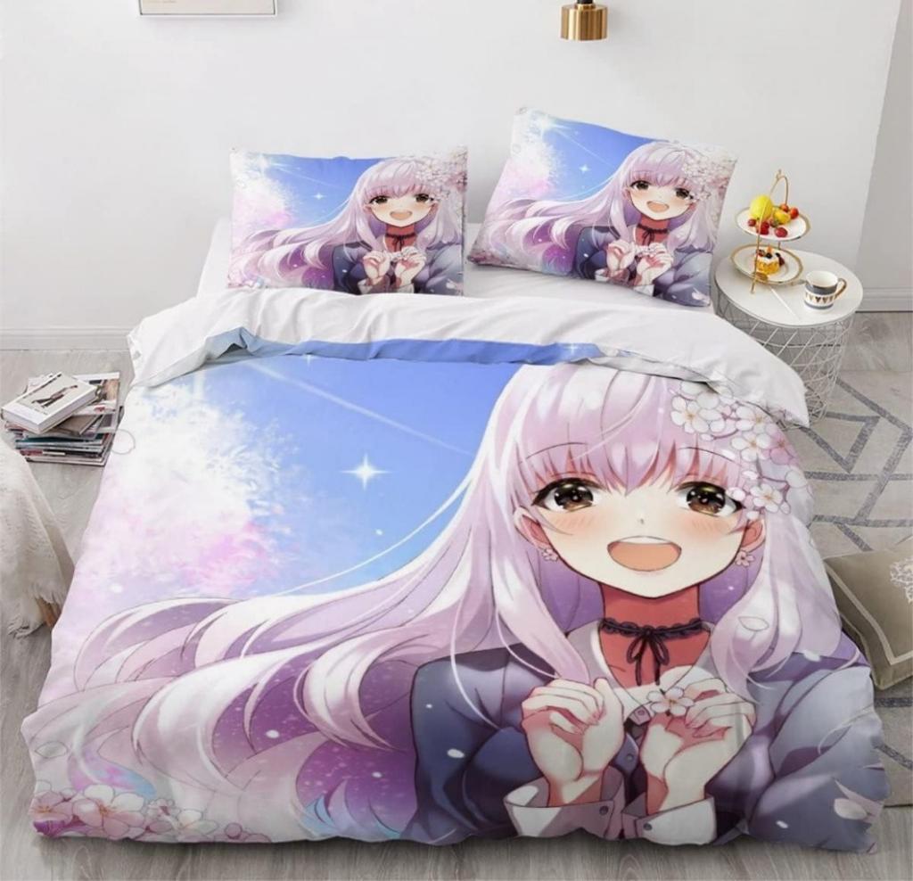 Мультяшный комплект постельного белья с аниме-девушкой, 3 предмета, 3D-принт, аниме-пододеяльник на молнии, подростковое микрофибровое постельное белье с 2 наволочками