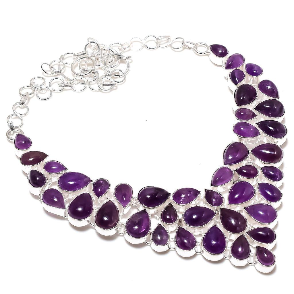 Натуральный аметист драгоценный камень ручной работы из серебра 925 пробы, гальванопластическое ожерелье, аметистовое серебро для жены, унисекс ожерелье, подарок для мамы