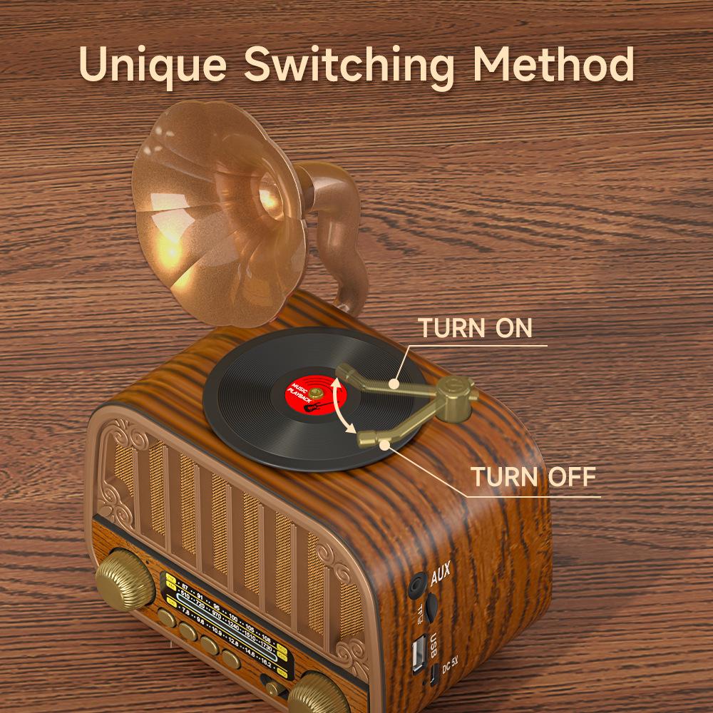 Ретро-портативная Bluetooth-колонка в стиле граммофона с FM/AM/SW радио.