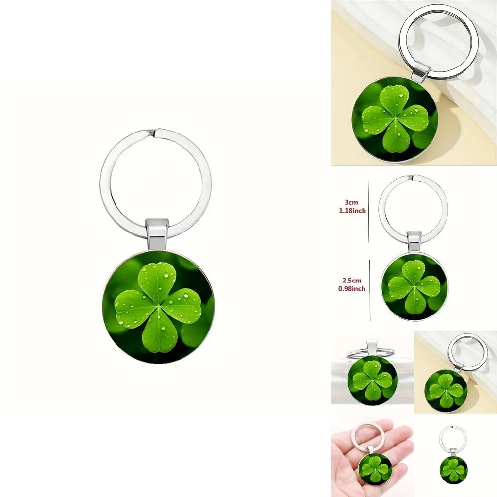 Lucky Four Leaf Clover Pendant Keychain With Zinc Alloy Silver Finish For Gift Giving And Celebration