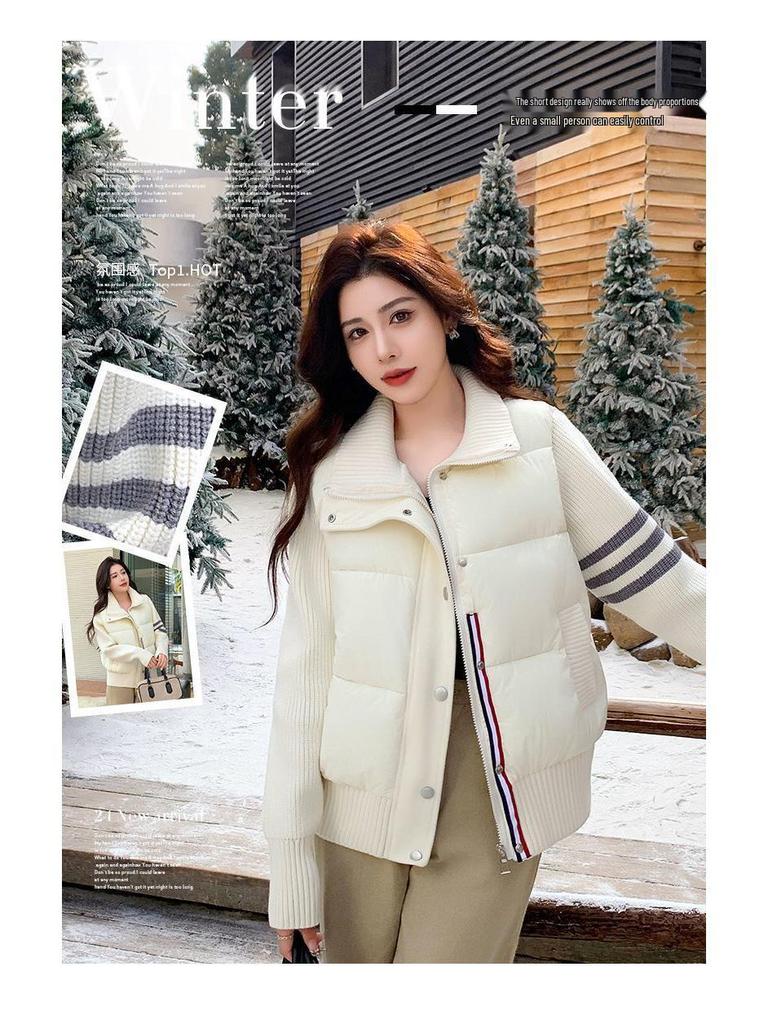 Женская зимняя трикотажная куртка из шенилла и хлопка премиум-класса со стойкой