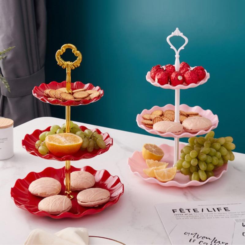 Fruit Plate Dessert Candy Dish Self-help Display Rack Plastic 4 Colors 3 Tiers Europe Style Home Table Decoration Trays