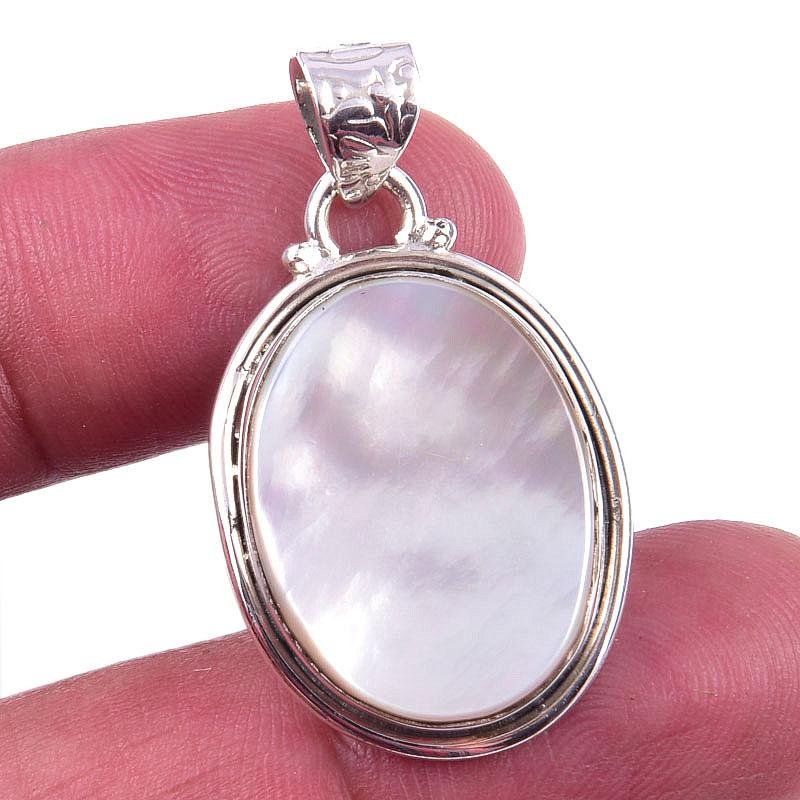 Natural Mother Of Pearl Gemstone 925 Solid Sterling Silver Pendant 1.25'' Z9p31
