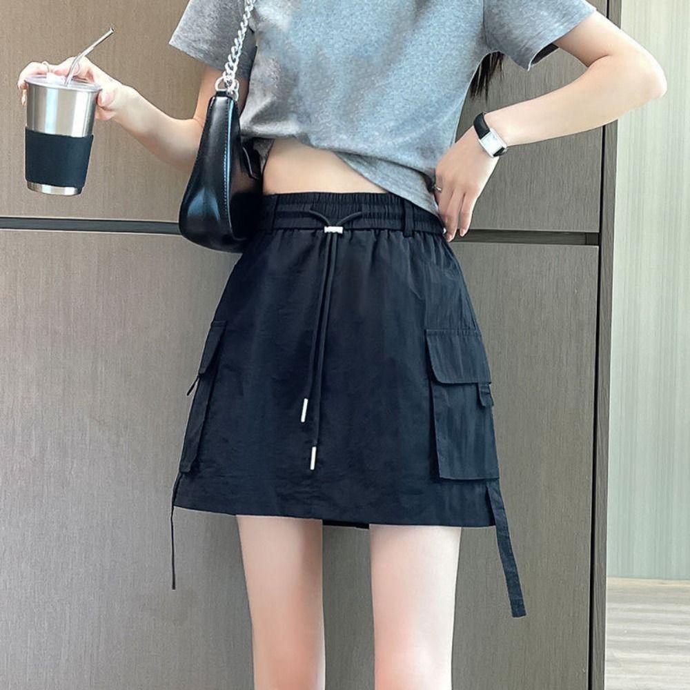 Loose High Waist Skirt Lace Up Causal Skirts Women Simple Cargo Skirts Summer