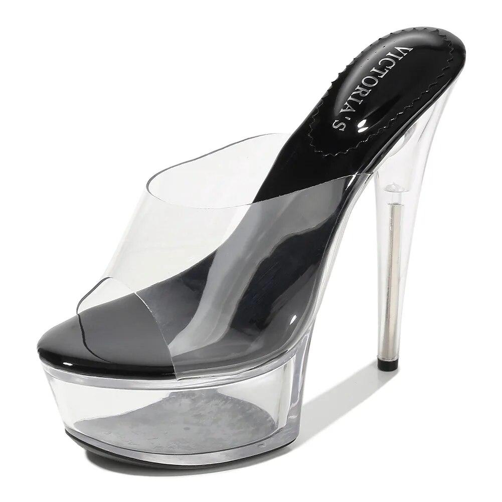 Женские туфли на шпильке, прозрачные сексуальные тапочки с неглубоким горлом и кристаллами, каблук 15 см, платформа 5 см, WZ