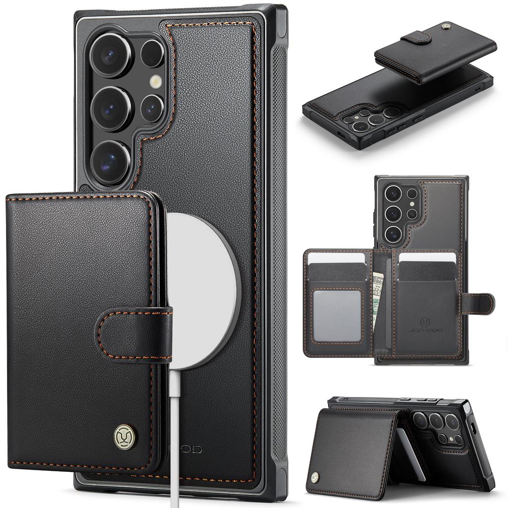 For Samsung Galaxy S26 Ultra Magnetic Case JEEHOOD J09 RFID Blocking Card Holder Leather Back Phone Cover