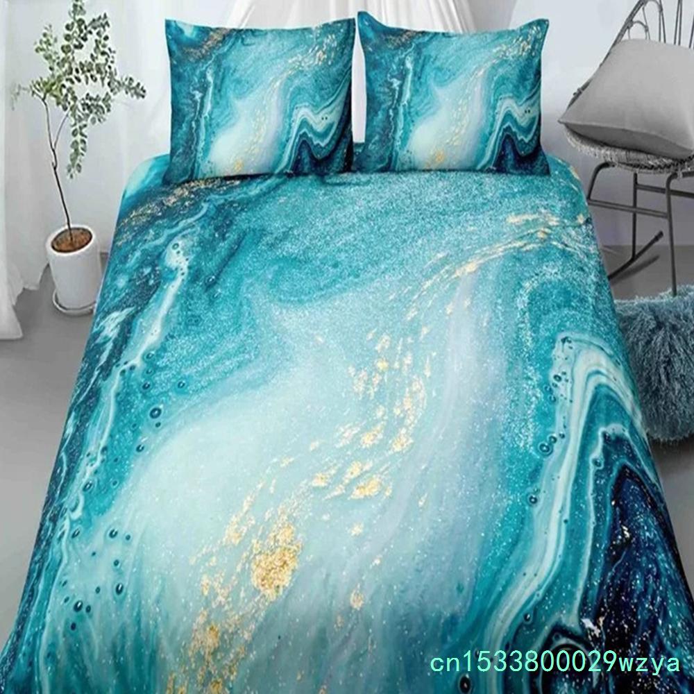Пододеяльник Chic Marble Duvet Cover Microfiber Mint Gold Glitter Turquoise Комплект постельного белья Abstract Aqua Blue Quilt Cover Single Twin Full Size