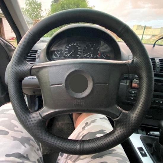 All Black Sewing Leather Steering Wheel Cover For BMW E36 E46 E39 X3 E83 X5 E53