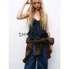 Spring New Women clothes French style Pure Desire Wind Wave Wide Swing V-neck Fine Sling Denim Top 8197064