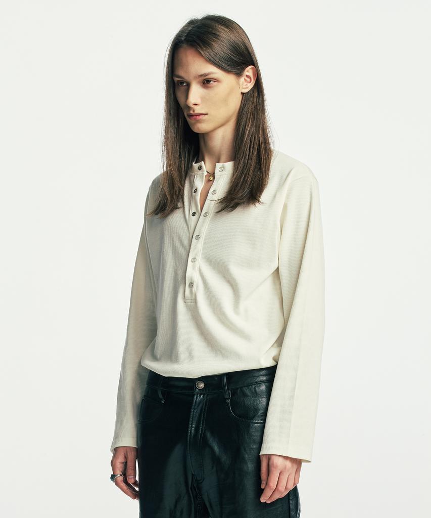 SSY Below Button-Down Henley Neck Long Sleeve Ivory
