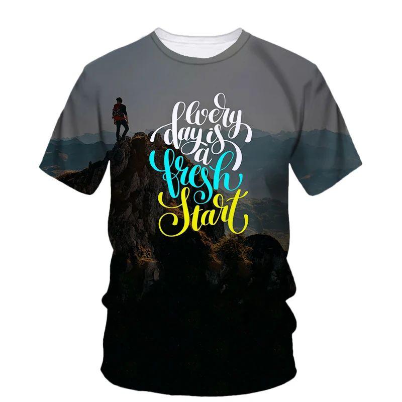 Летняя мужская вдохновляющая креативная модная футболка с узором Hd 3D-печатью, воротником O, короткими рукавами, свободный уличный топ больших размеров