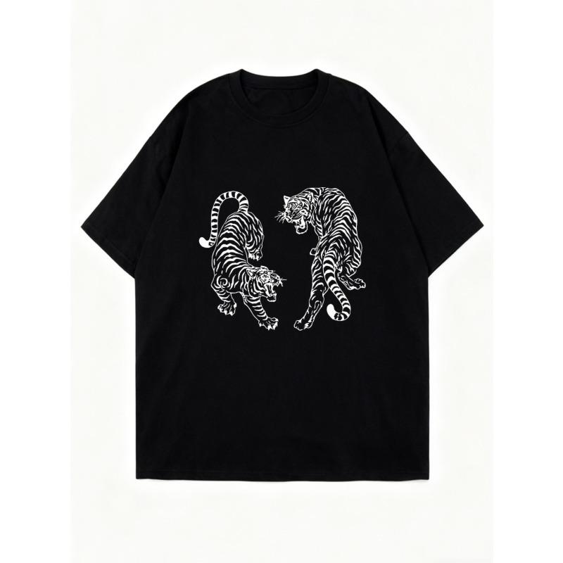 Футболка оверсайз с графическим дизайном в виде черного тигра для повседневной носки и уличного стиля